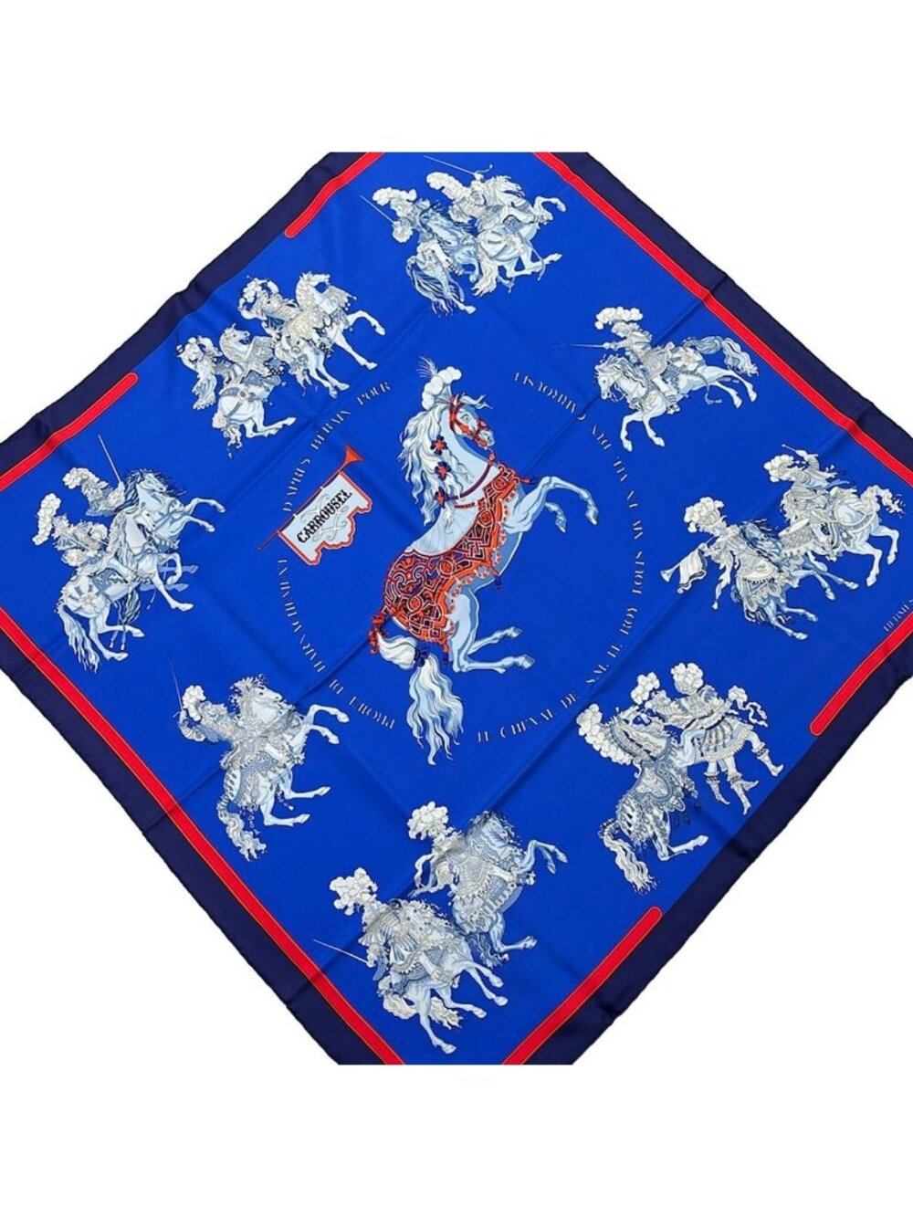 Hermes Scarf Carre 90 Blue Light Multi Carrousel